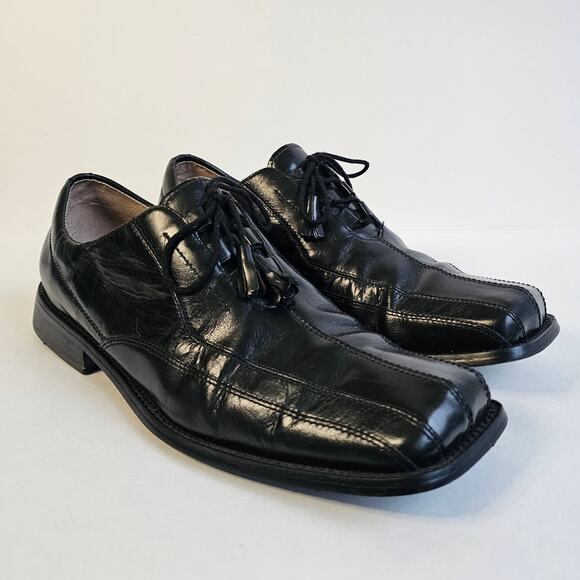 Black Leather Square Toe Oxford Giorgio Brutini Size 11.5 Dress Shoe Tassels - Picture 1 of 13
